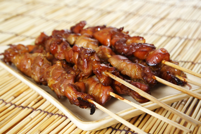 Delicious chicken satay on skewers